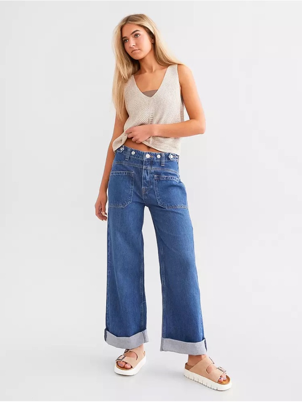 Free People Palmer Wide Leg Cuffed Jean - tunnel vision - 24